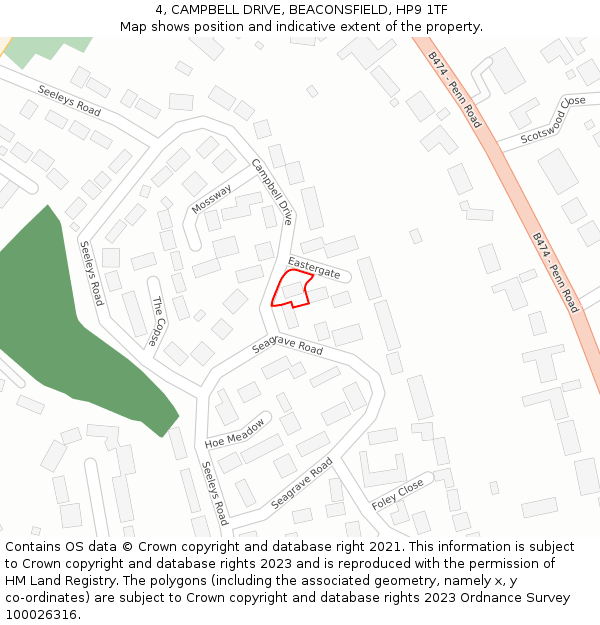 4, CAMPBELL DRIVE, BEACONSFIELD, HP9 1TF: Location map and indicative extent of plot