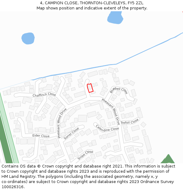 4, CAMPION CLOSE, THORNTON-CLEVELEYS, FY5 2ZL: Location map and indicative extent of plot