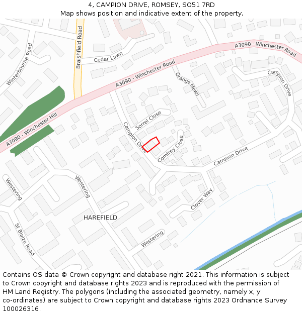 4, CAMPION DRIVE, ROMSEY, SO51 7RD: Location map and indicative extent of plot