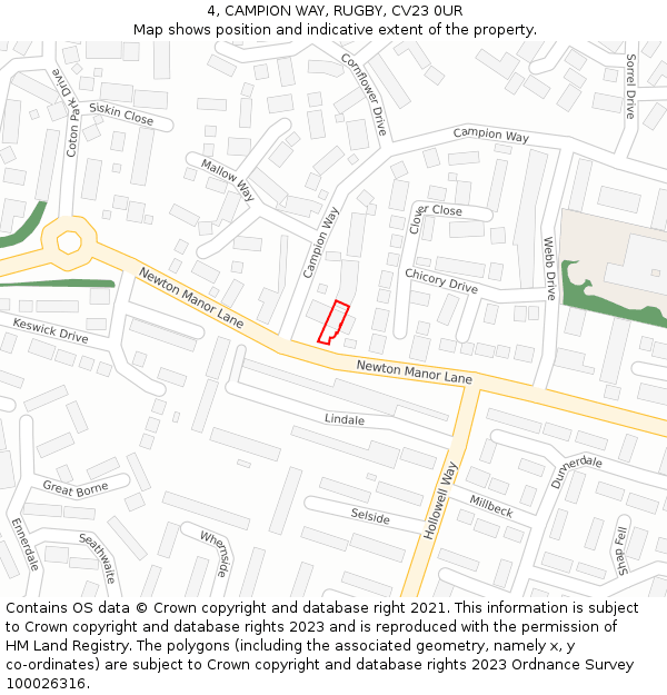 4, CAMPION WAY, RUGBY, CV23 0UR: Location map and indicative extent of plot