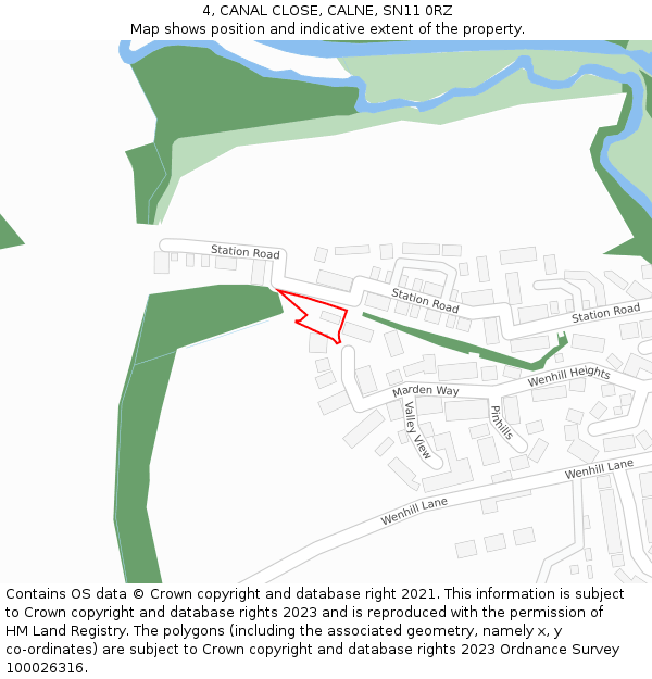 4, CANAL CLOSE, CALNE, SN11 0RZ: Location map and indicative extent of plot