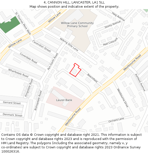 4, CANNON HILL, LANCASTER, LA1 5LL: Location map and indicative extent of plot