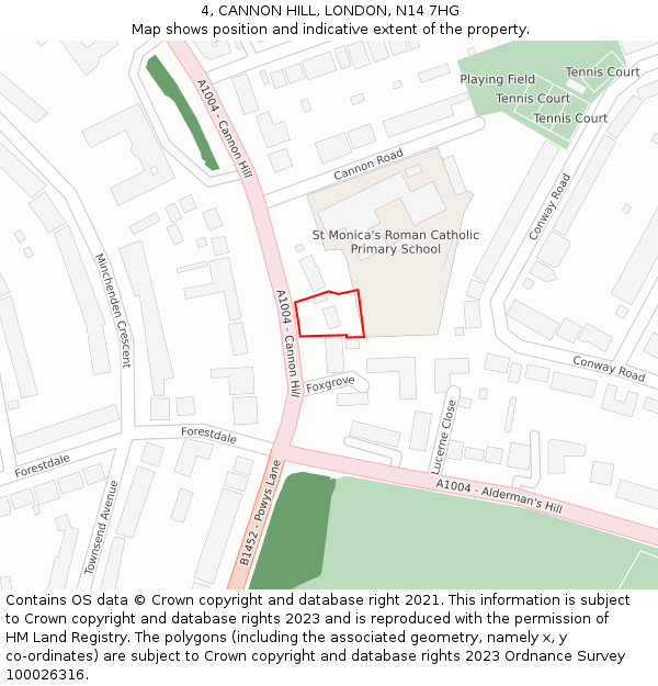 4, CANNON HILL, LONDON, N14 7HG: Location map and indicative extent of plot