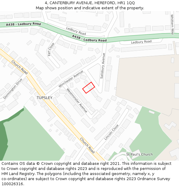 4, CANTERBURY AVENUE, HEREFORD, HR1 1QQ: Location map and indicative extent of plot