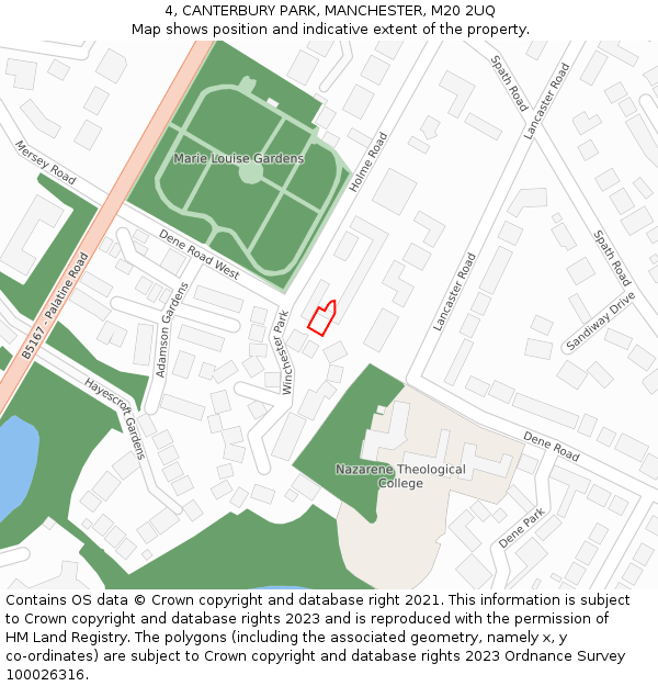 4, CANTERBURY PARK, MANCHESTER, M20 2UQ: Location map and indicative extent of plot