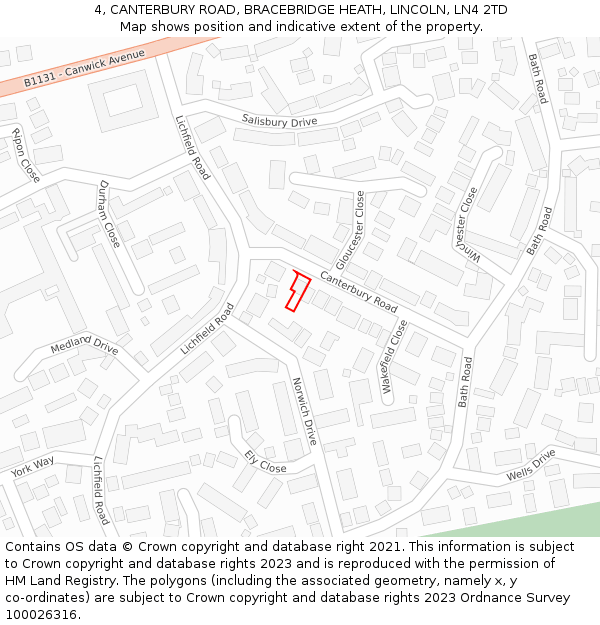 4, CANTERBURY ROAD, BRACEBRIDGE HEATH, LINCOLN, LN4 2TD: Location map and indicative extent of plot