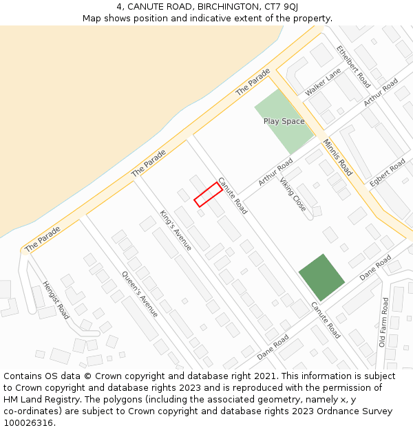 4, CANUTE ROAD, BIRCHINGTON, CT7 9QJ: Location map and indicative extent of plot