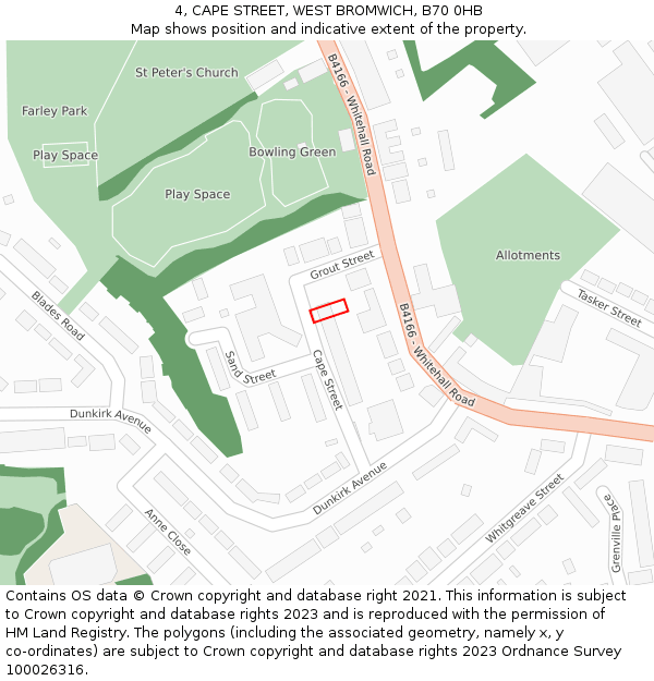4, CAPE STREET, WEST BROMWICH, B70 0HB: Location map and indicative extent of plot