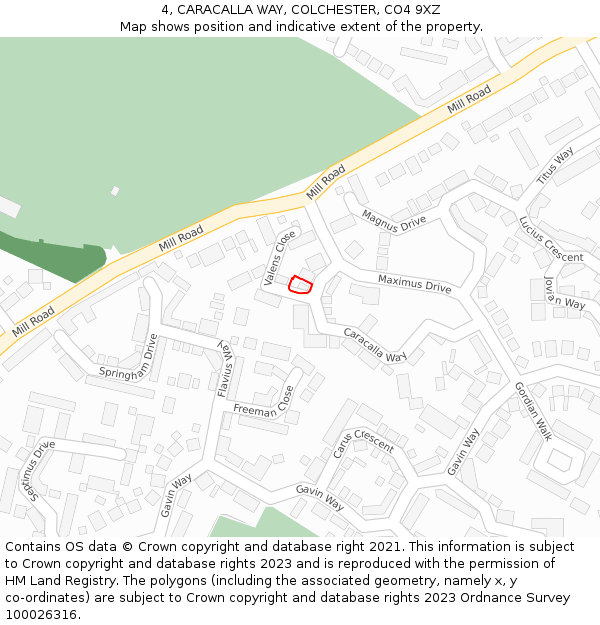 4, CARACALLA WAY, COLCHESTER, CO4 9XZ: Location map and indicative extent of plot