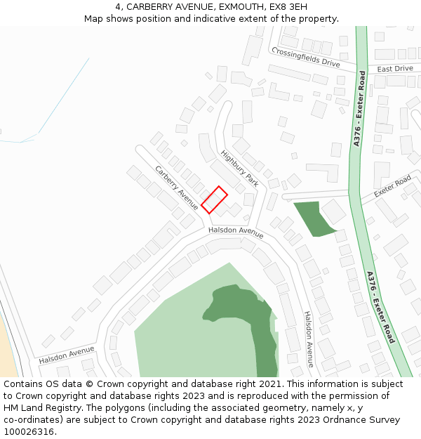 4, CARBERRY AVENUE, EXMOUTH, EX8 3EH: Location map and indicative extent of plot