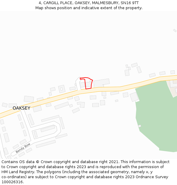 4, CARGILL PLACE, OAKSEY, MALMESBURY, SN16 9TT: Location map and indicative extent of plot