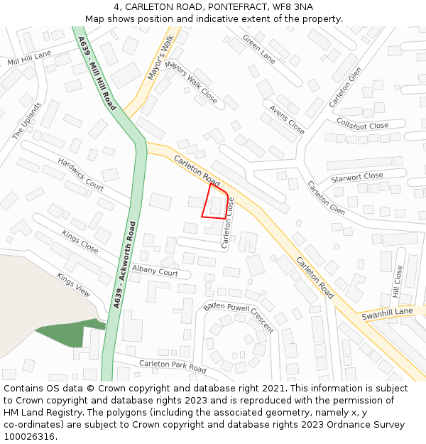 4, CARLETON ROAD, PONTEFRACT, WF8 3NA: Location map and indicative extent of plot