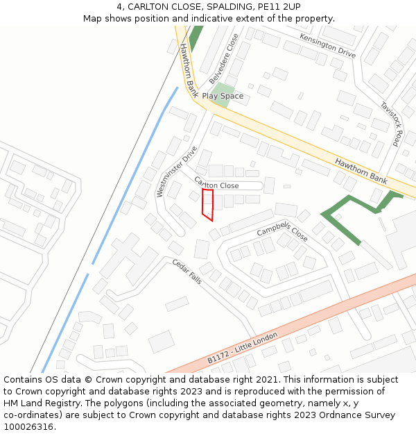 4, CARLTON CLOSE, SPALDING, PE11 2UP: Location map and indicative extent of plot