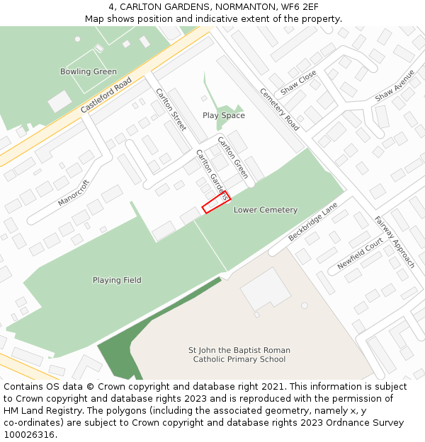 4, CARLTON GARDENS, NORMANTON, WF6 2EF: Location map and indicative extent of plot