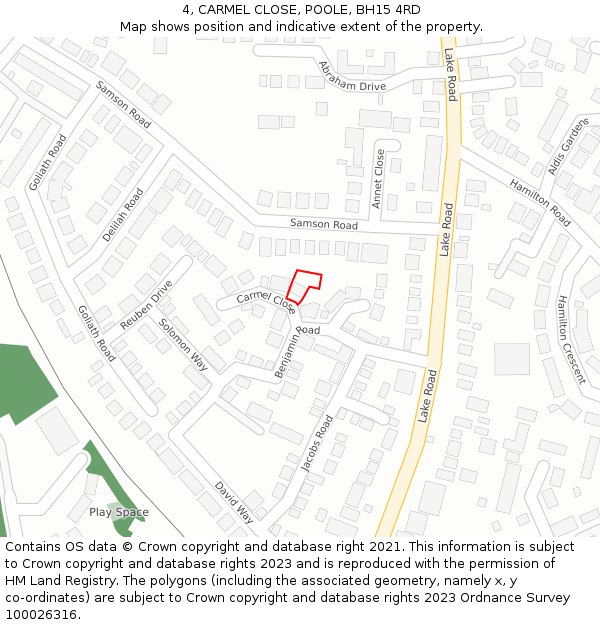 4, CARMEL CLOSE, POOLE, BH15 4RD: Location map and indicative extent of plot