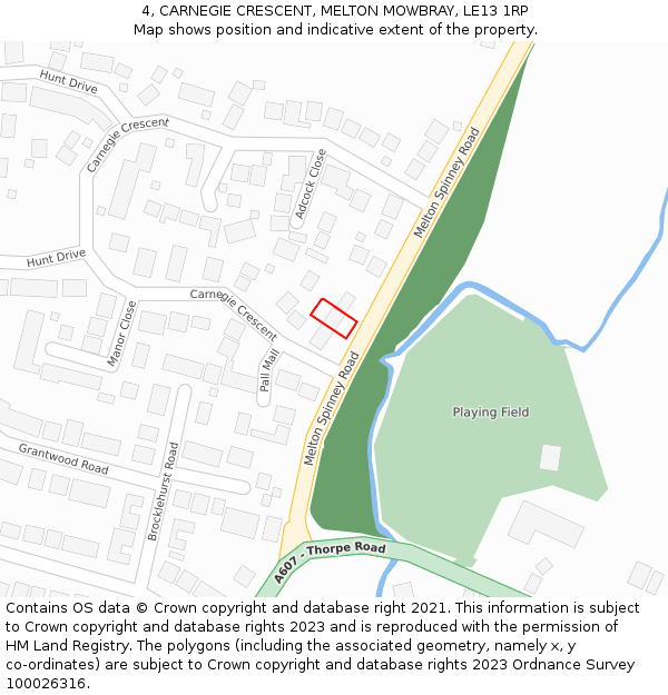 4, CARNEGIE CRESCENT, MELTON MOWBRAY, LE13 1RP: Location map and indicative extent of plot