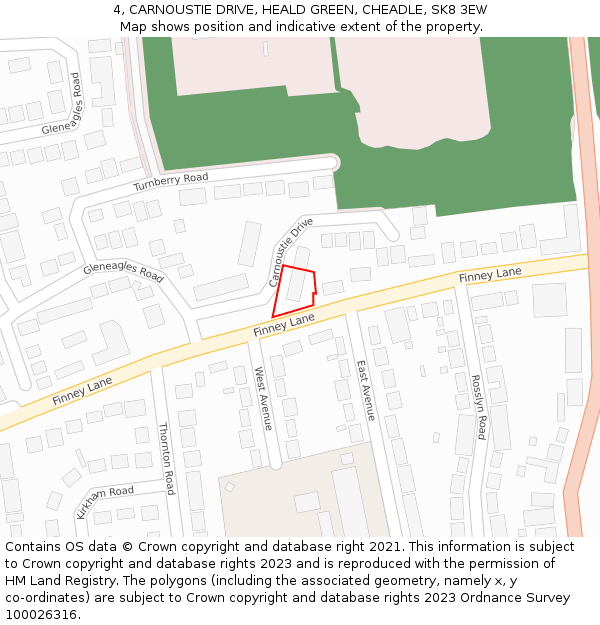 4, CARNOUSTIE DRIVE, HEALD GREEN, CHEADLE, SK8 3EW: Location map and indicative extent of plot