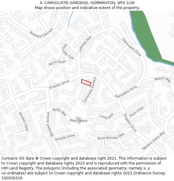 4, CARNOUSTIE GARDENS, NORMANTON, WF6 1UW: Location map and indicative extent of plot