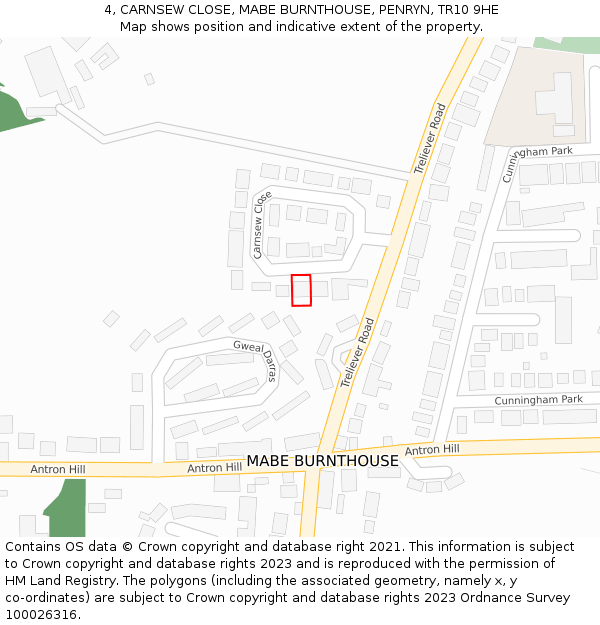 4, CARNSEW CLOSE, MABE BURNTHOUSE, PENRYN, TR10 9HE: Location map and indicative extent of plot