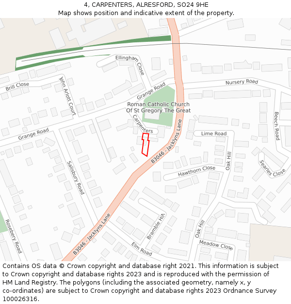 4, CARPENTERS, ALRESFORD, SO24 9HE: Location map and indicative extent of plot