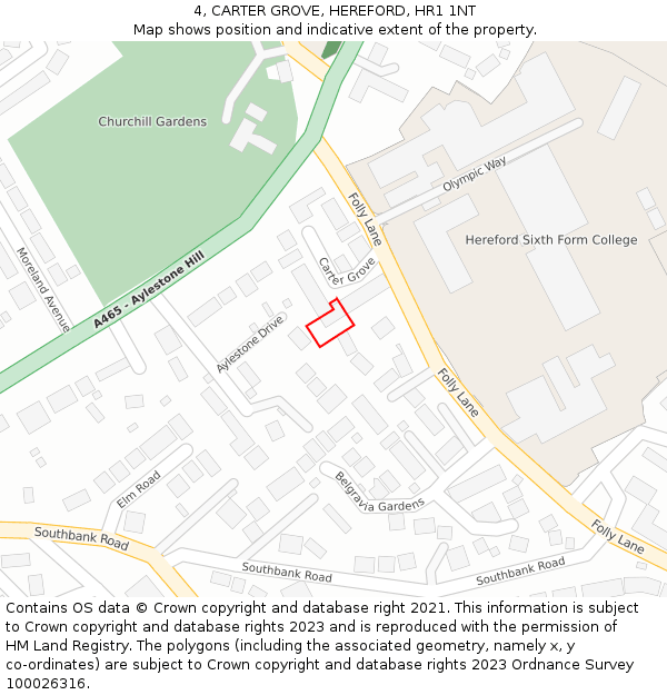 4, CARTER GROVE, HEREFORD, HR1 1NT: Location map and indicative extent of plot