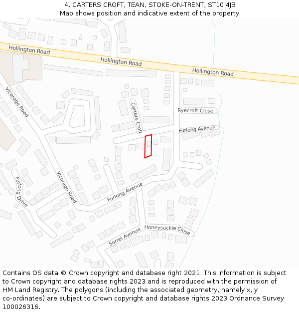 4, CARTERS CROFT, TEAN, STOKE-ON-TRENT, ST10 4JB: Location map and indicative extent of plot