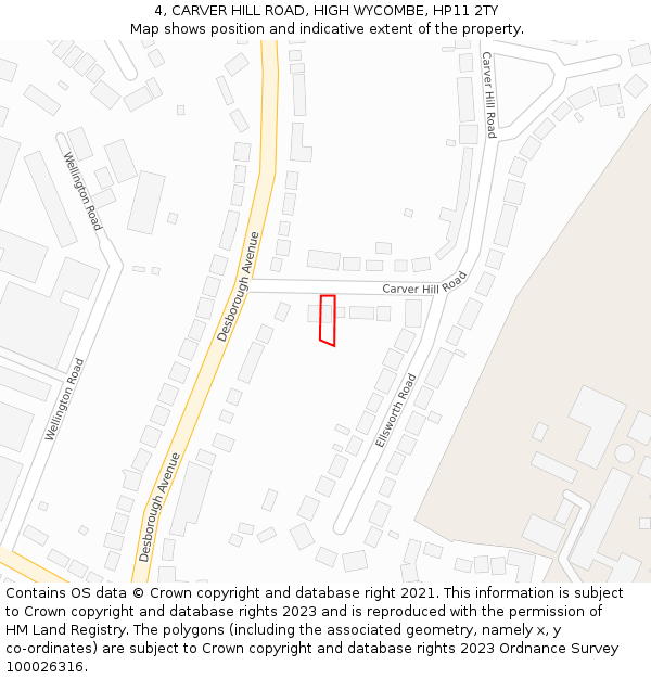 4, CARVER HILL ROAD, HIGH WYCOMBE, HP11 2TY: Location map and indicative extent of plot