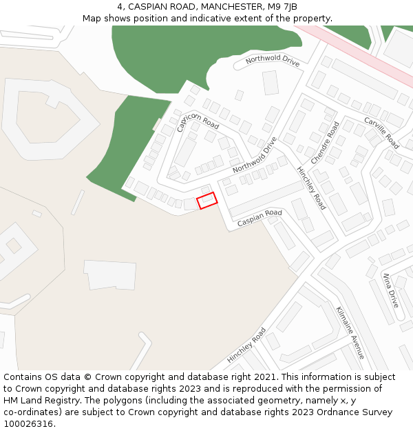 4, CASPIAN ROAD, MANCHESTER, M9 7JB: Location map and indicative extent of plot