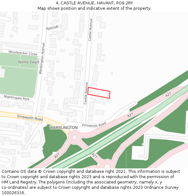 4, CASTLE AVENUE, HAVANT, PO9 2RY: Location map and indicative extent of plot