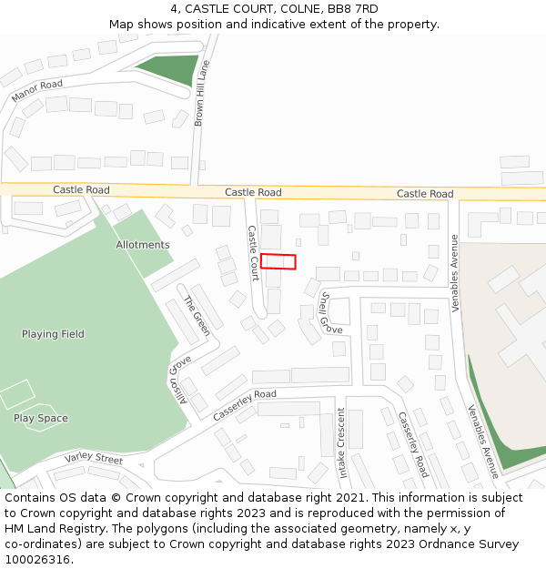 4, CASTLE COURT, COLNE, BB8 7RD: Location map and indicative extent of plot