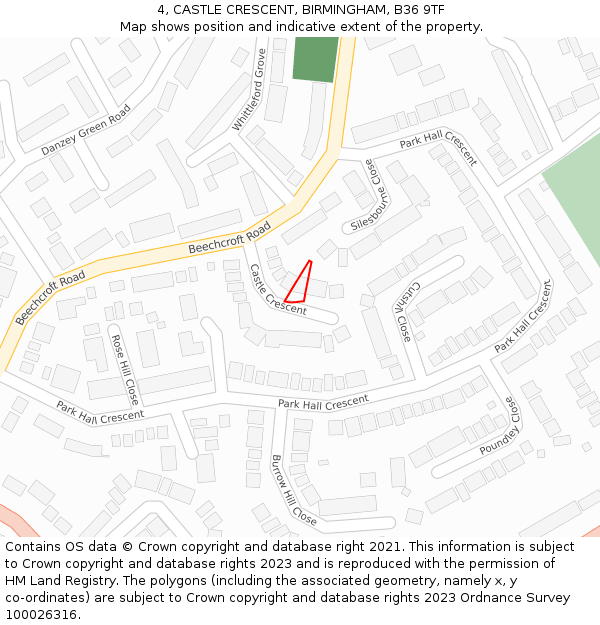 4, CASTLE CRESCENT, BIRMINGHAM, B36 9TF: Location map and indicative extent of plot