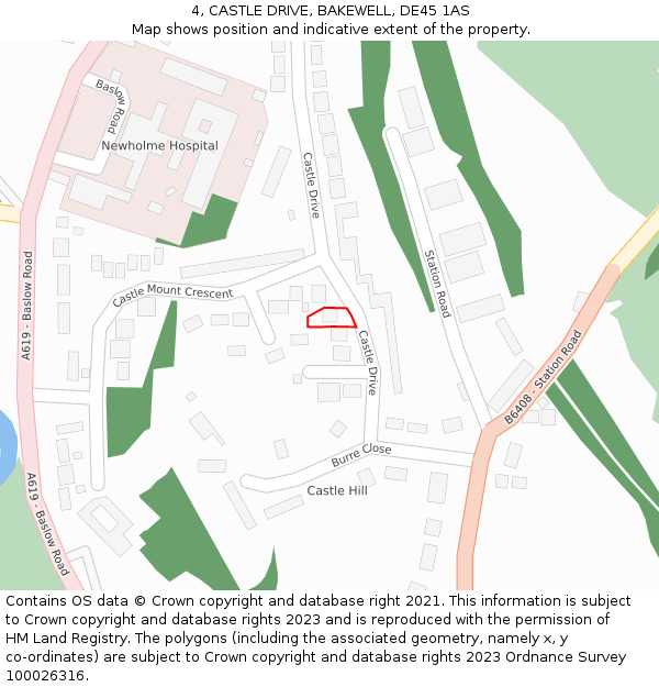 4, CASTLE DRIVE, BAKEWELL, DE45 1AS: Location map and indicative extent of plot