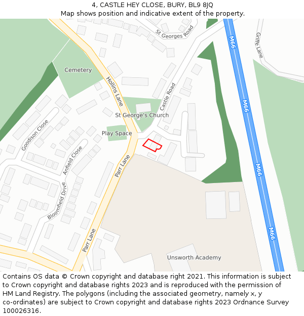 4, CASTLE HEY CLOSE, BURY, BL9 8JQ: Location map and indicative extent of plot