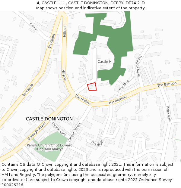 4, CASTLE HILL, CASTLE DONINGTON, DERBY, DE74 2LD: Location map and indicative extent of plot