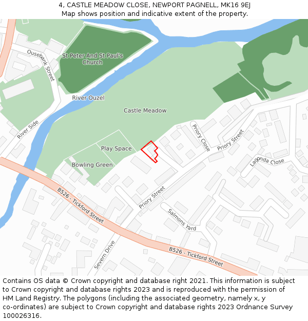 4, CASTLE MEADOW CLOSE, NEWPORT PAGNELL, MK16 9EJ: Location map and indicative extent of plot