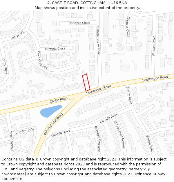 4, CASTLE ROAD, COTTINGHAM, HU16 5NA: Location map and indicative extent of plot