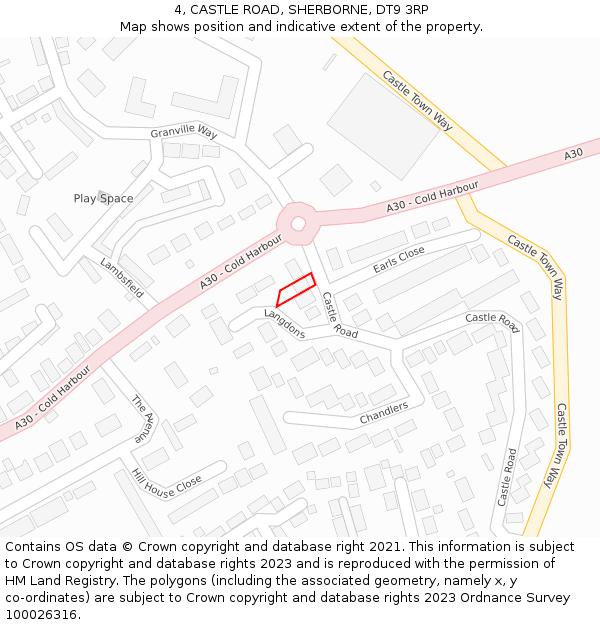 4, CASTLE ROAD, SHERBORNE, DT9 3RP: Location map and indicative extent of plot