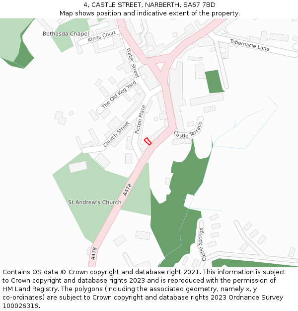 4, CASTLE STREET, NARBERTH, SA67 7BD: Location map and indicative extent of plot