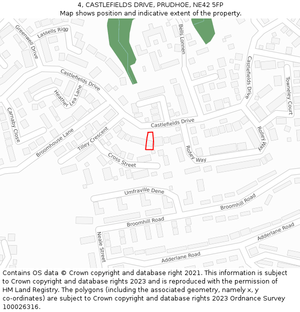 4, CASTLEFIELDS DRIVE, PRUDHOE, NE42 5FP: Location map and indicative extent of plot