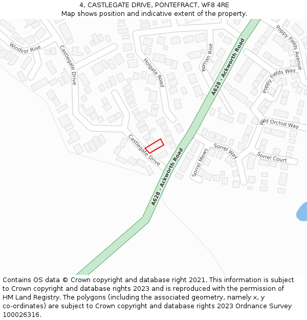 4, CASTLEGATE DRIVE, PONTEFRACT, WF8 4RE: Location map and indicative extent of plot