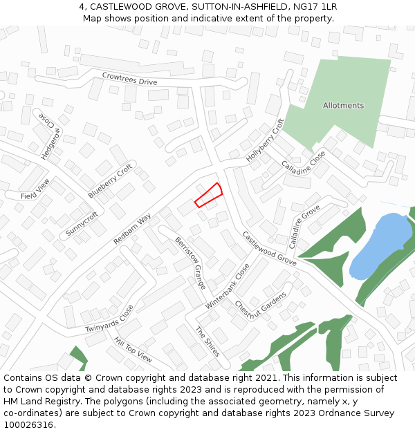 4, CASTLEWOOD GROVE, SUTTON-IN-ASHFIELD, NG17 1LR: Location map and indicative extent of plot