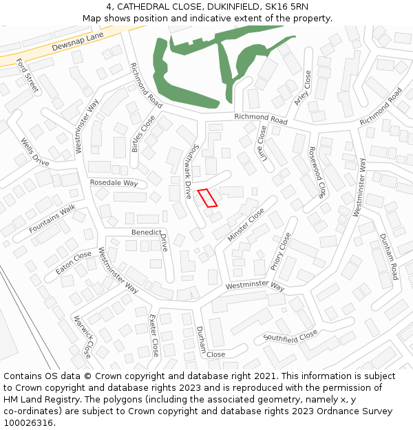 4, CATHEDRAL CLOSE, DUKINFIELD, SK16 5RN: Location map and indicative extent of plot