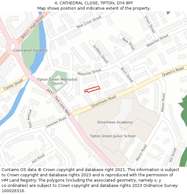 4, CATHEDRAL CLOSE, TIPTON, DY4 8PF: Location map and indicative extent of plot