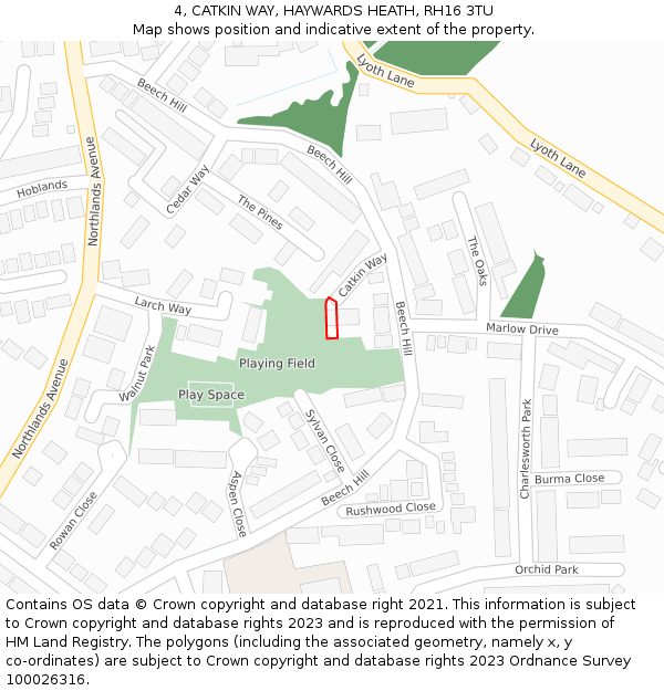 4, CATKIN WAY, HAYWARDS HEATH, RH16 3TU: Location map and indicative extent of plot