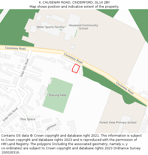 4, CAUSEWAY ROAD, CINDERFORD, GL14 2BY: Location map and indicative extent of plot