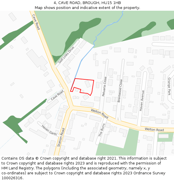 4, CAVE ROAD, BROUGH, HU15 1HB: Location map and indicative extent of plot