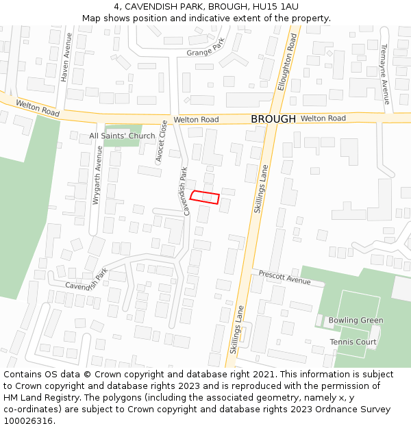 4, CAVENDISH PARK, BROUGH, HU15 1AU: Location map and indicative extent of plot