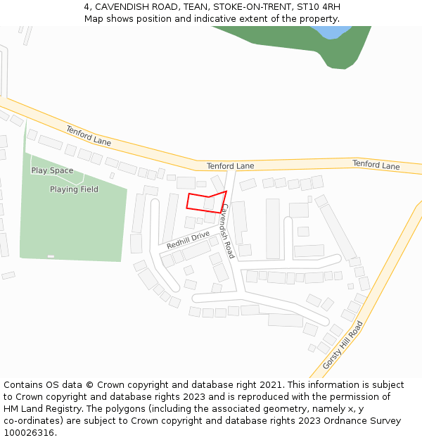 4, CAVENDISH ROAD, TEAN, STOKE-ON-TRENT, ST10 4RH: Location map and indicative extent of plot