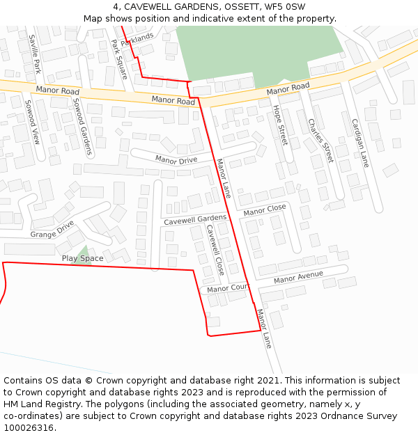 4, CAVEWELL GARDENS, OSSETT, WF5 0SW: Location map and indicative extent of plot