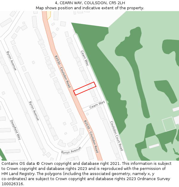 4, CEARN WAY, COULSDON, CR5 2LH: Location map and indicative extent of plot